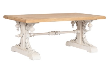 Măsuță de cafea shabby chic din lemn, finisaj alb antichizat și blat natural, 110 x 65 x 46 cm, „Élise" - Img 2