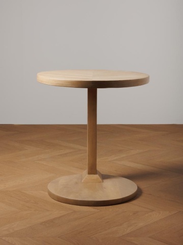 Măsuță laterală din lemn de mango, natur, rotundă, cu blat în model de parchet și picior lateral pe bază rotundă, 51 x 44 cm, „Parquet” - Img 4