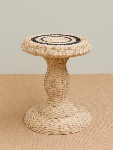 Măsuță laterală împletită rotundă din hârtie și metal, natur, cu cercuri negre pe blat și picior central, 54 x 44 cm, „Tanzania” - Img 2