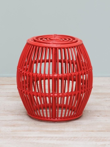 Măsuță laterală rotundă din ratan, roșu, cu blat în spirală și corp tip butoi, 44 x 43 cm, „Passoa” - Img 2