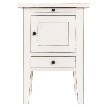 Noptiera alba, din lemn de pin, cu sertar, aspect vintage, Persienne
