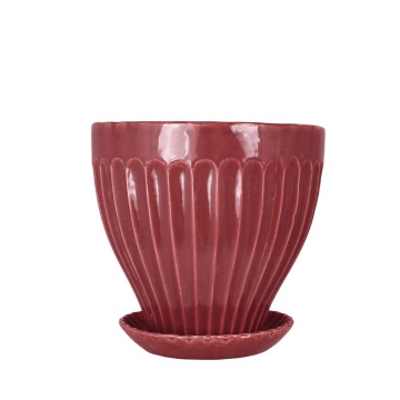 Oală decorativă vintage din ceramică stoneware, burgundy „Anna”