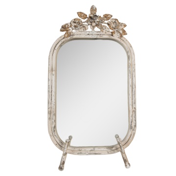 Oglinda de masa, bej, din metal, cu aspect vintage, 25x6x48 cm
