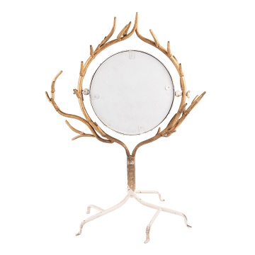 Oglinda de masa, bej, din metal, cu detalii in forma de coarne de cerb, aspect vintage, 51x37x65 cm - Img 3