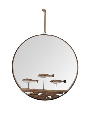 Oglinda din metal, cu insertii din lemn de paulownia, Fish