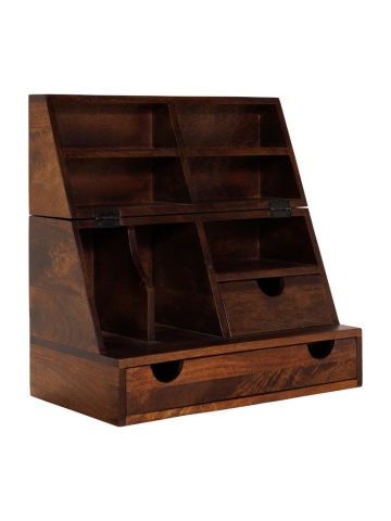Organizator de birou din lemn de mango, maro, cu 2 sertare, 7 compartimente și capac rabatabil, 55 x 55 x 30 cm, „Oswald” - Img 3