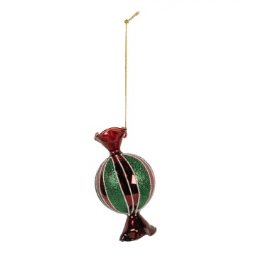 Ornament de brad vintage bomboană din sticlă roșie/verde, 7x4x12 cm - Img 2