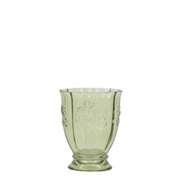Pahar din sticlă, verde olive, cu model decorativ, „Saint-Émilion", 8,5 x 10,5 cm