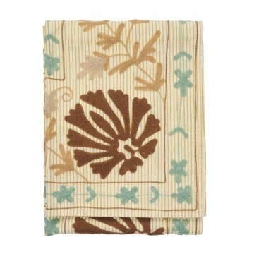 Pătură din bumbac brodată manual cu motive suzani, 130×180 cm, „Suzani Hazelnut"