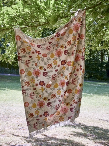 Pătură din bumbac reciclat, multicolor, cu model floral imprimat și franjuri, 160x130 cm, „Vivielle" - Img 3