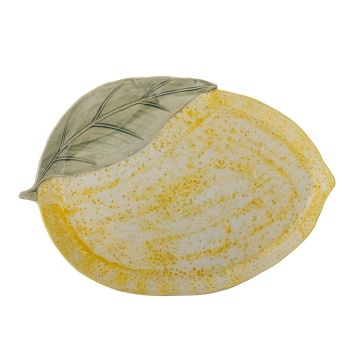 Platou de servire din ceramică în formă de lămâie, galben cu nuanțe reactive, 32×22,5×3 cm, "Hadden" - Img 2