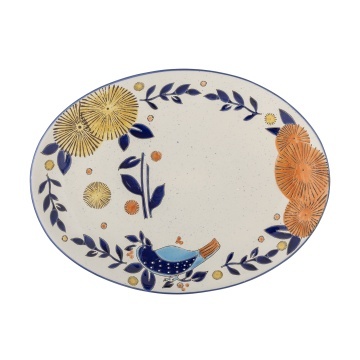Platou de servire din ceramică multicolor pictat manual, 34×25×3,5 cm, „Lynna" - Img 2