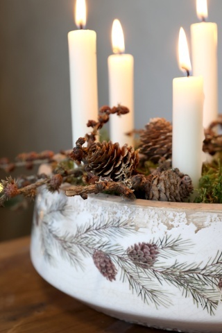 Platou decorativ crem din ceramică, cu motive de ghirlande de brad, D30 cm „Garland” - Img 6