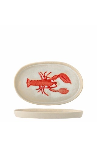 Platou oval din ceramică natur cu homar sculptat în relief, 29×18×2,5 cm, "Hadden"