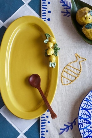 Platou oval din ceramică stoneware cu lămâi în relief, L36×W21×H5 cm, „Limone Serving Plate" - Img 2