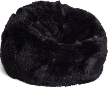 Pouf rotund din 100% blană naturală de oaie din Noua Zeelandă, cu fir lung, D93 × 92 cm, „Black L”