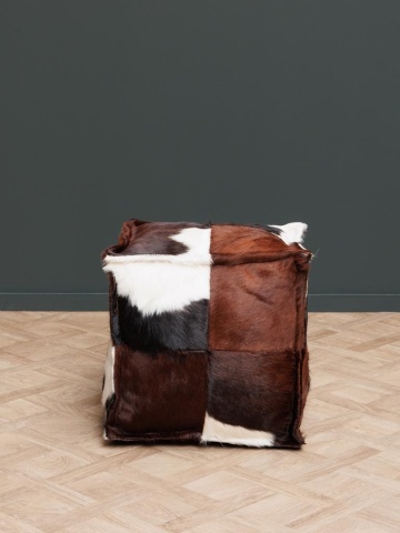 Puf din piele de vacă cu păr, maro, cu panouri în patchwork, 46 x 46 x 46 cm, „Brown” - Img 3