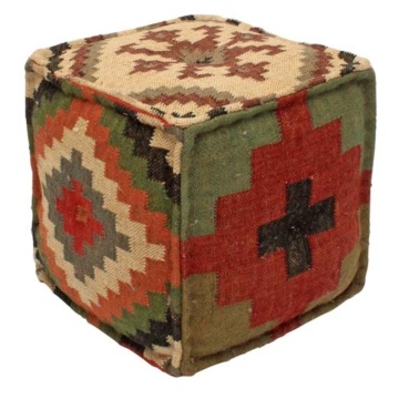 Puf kilim cubic din iută și lână, multicolor, cu romb și cruce în trepte, 40 x 40 x 40 cm, „Indian Kilim”