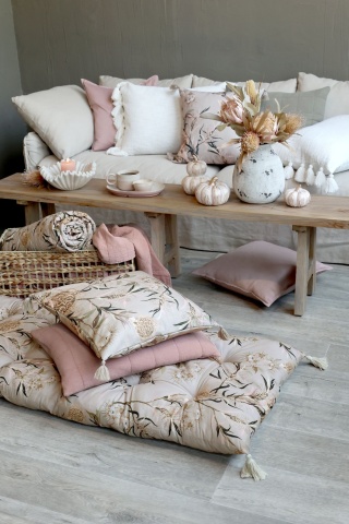 Saltea taupe, din bumbac, cu imprimeu floral, 180x70cm, Aix - Img 3