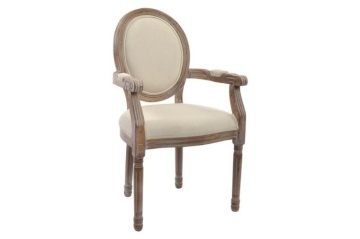 Scaun cu brațe dining din lemn sculptat tapițat cu stofă bej, 56×48×96 cm, „Elysée"