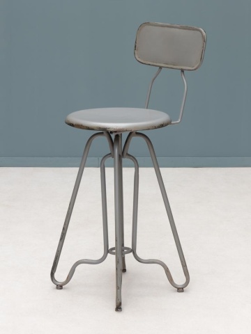 Scaun de bar cu spătar pentru insulă, în stil industrial, din metal, gri, picioare curbate, finisaj antichizat, 88 x 35 x 41 cm, „Valéry” - Img 4