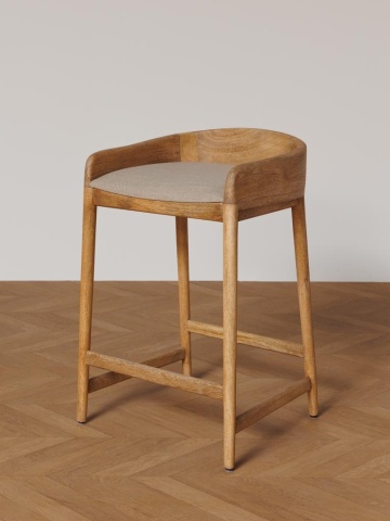 Scaun de bar din lemn de mango și bumbac, natur, cu spătar curbat și suport pentru picioare, 78 x 58 x 51 cm, „Morgen” - Img 2