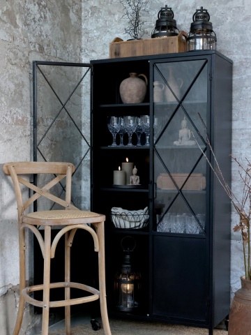 Scaun de bar din lemn de mango și ratan, natur, cu spătar în X și suport inelar pentru picioare, 103 x 51 x 44 cm, „Old French” - Img 4