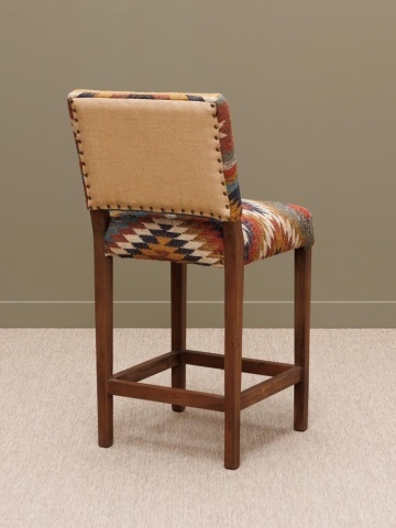 Scaun de bar kilim cu spătar din iută naturală și lână, multicolor, cu ținte decorative, 103 x 45 x 50 cm, „Autumn Killim” - Img 6
