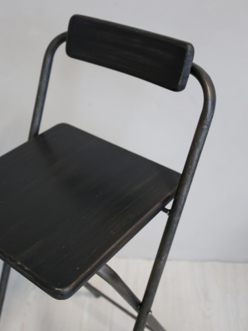 Scaun de bar pliabil în stil industrial, din lemn și metal, negru, cu spătar și suport pentru picioare, finisaj antichizat, 95 x 38 x 48 cm, „Factory” - Img 3