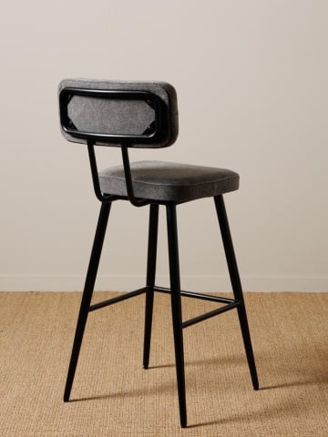 Scaun de bar tapițat din bumbac gri și fier negru, cu spătar dreptunghiular și suport pentru picioare, aspect stonewashed, 105 x 48 x 48 cm, „Fairfax” - Img 5
