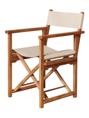 Scaun dining cu brațe din piele naturală și lemn de mango, crem, cu cadru în X și ținte aurii, pliabil, 82 x 57 x 50 cm, „Woody”