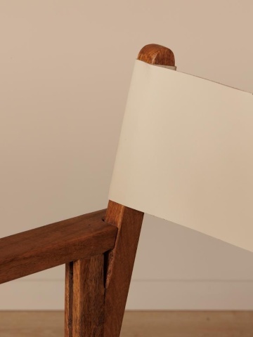 Scaun dining cu brațe din piele naturală și lemn de mango, crem, cu cadru în X și ținte aurii, pliabil, 82 x 57 x 50 cm, „Woody” - Img 8