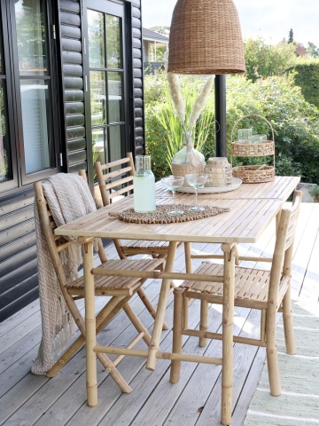 Scaun dining de exterior din bambus, natur, cu spătar din bare orizontale și șezut din lamele, 81 x 45 x 45 cm, „Lyon” - Img 4