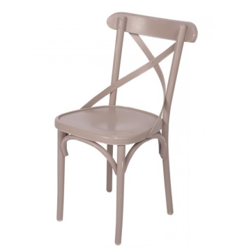 Scaun dining din lemn masiv de fag, bej, cu spătar în X din lemn curbat, finisaj patinat, 85 x 40 x 53 cm, „Country Chic”