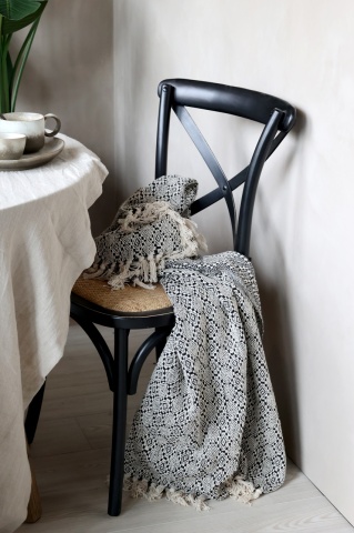 Scaun dining negru din lemn de cauciuc, rattan si rachita, cu aspect vintage, French - Img 4