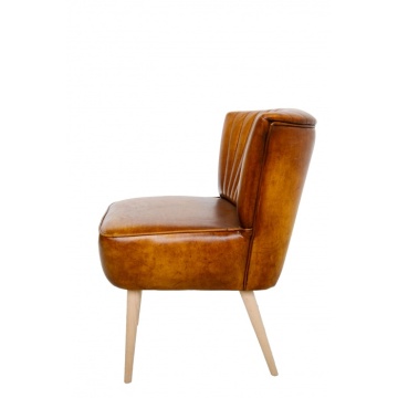 Scaun dining tapițat retro din piele naturală și lemn de fag, maro, cu spătar în canale verticale și picioare conice, 82 x 61 x 68 cm, „Marlon” - Img 3