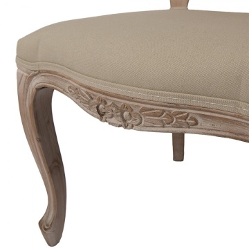 Scaun dining tapițat shabby chic din lemn, ratan și stofă, bej, cu spătar cannage și picioare cambrate sculptate, 95 x 52 x 49 cm, „Fleurette” - Img 5