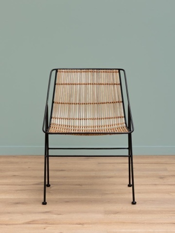 Scaun geometric din metal și rattan cu bordură decorativă neagră, "Kuro" - Img 4