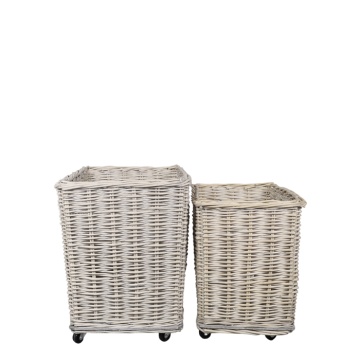 Set 2 coșuri din salcie impletita, cu roți, H50 cm, "French Basket"