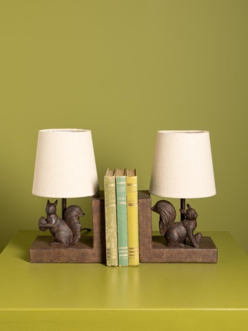 Set 2 lămpi de masă din bumbac bej, cu structură din rășină maro în formă de veveriță, finisaj patinat, 28×31×13 cm, „Squirrel" - Img 4
