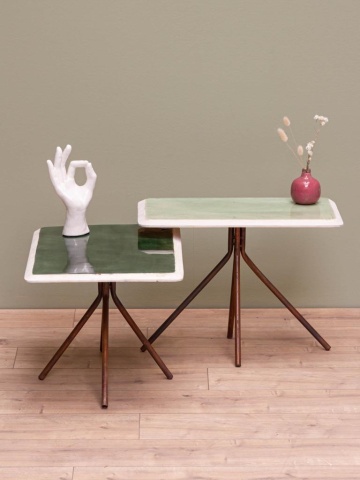 Set 2 măsuțe de cafea dreptunghiulare din lemn de mango, verde și alb, cu ramă albă și picioare din metal, 35 x 60 x 40 cm, „Reverie” - Img 2