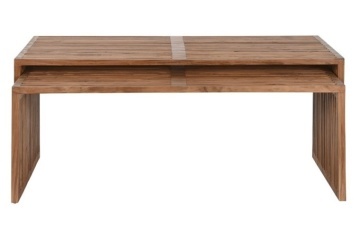 Set 2 măsuțe de cafea dreptunghiulare din lemn de tec, maro, cu blat și laterale din lamele, 50 x 118 x 64 cm, „Selvar” – Ethnic Collections