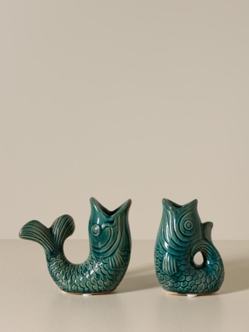 Set 2 suporturi pentru lumanari din ceramica, verde inchis, "Fish" - Img 5