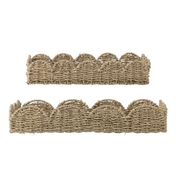 Set 2 tăvi de servire din iarbă de mare împletită, natur, cu margine ondulată, 35x24x7 cm și 45x35x8 cm, „Brea"