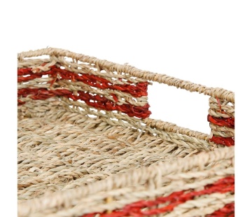 Set 2 tavi decorative, din iarba de mare, H7 cm, Damier Red - Img 4