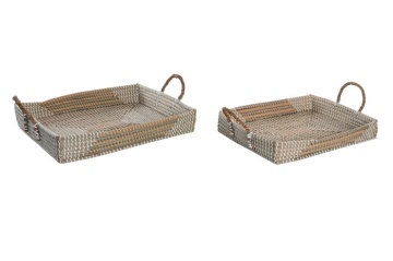 Set 2 tăvi decorative din iarbă de mare împletită, natur și galben, 15 x 52 x 38 cm, „Séry”