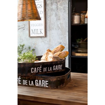 Set 2 tavi din metal cu patina vintage, "Cafe de la Gare" - Img 4