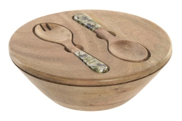 Set 3 boluri salată Mediterranean verde cu accente naturale din lemn de mango cu structură din rășină – "Olivia" - Img 5