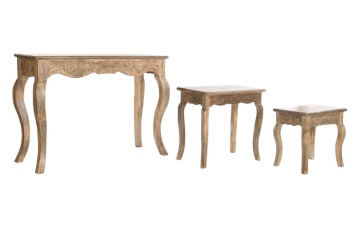 Set 3 console natur din lemn de mango, sculptate manual, "Craft"