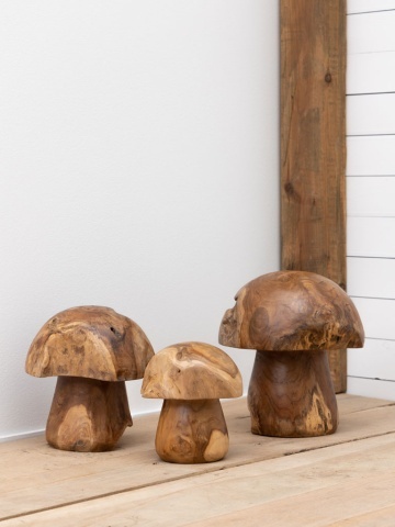 Set 3 decorațiuni ciuperci din lemn de tec pentru exterior, Ø35 cm - Img 2